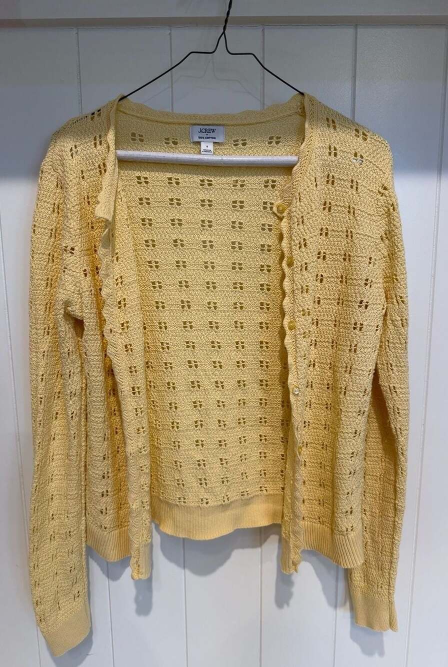 J.Crew Yellow Pointelle Knit Cardigan Sweater Style CR976 Size S